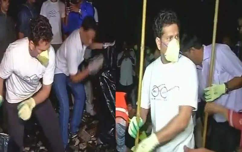 Sachin Participates in swachhta hi seva cleanliness campaign