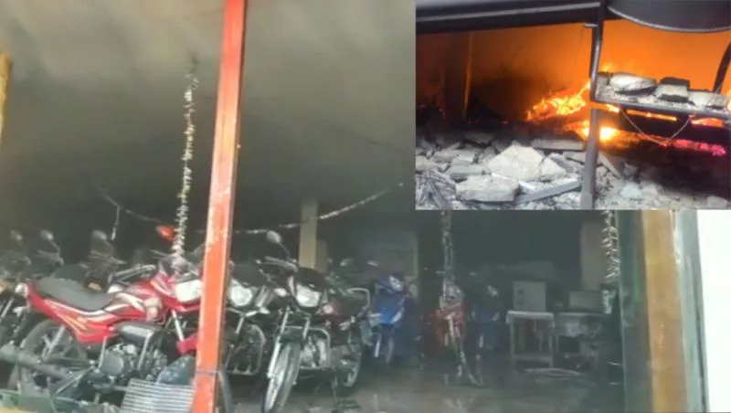 Fire broke out at a two-wheeler showroom in Anantapur's Tadpatri