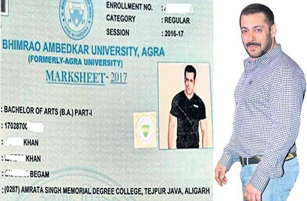 Agra University Uses Salman Khan's Photo On Student's Mark Sheet - Sakshi