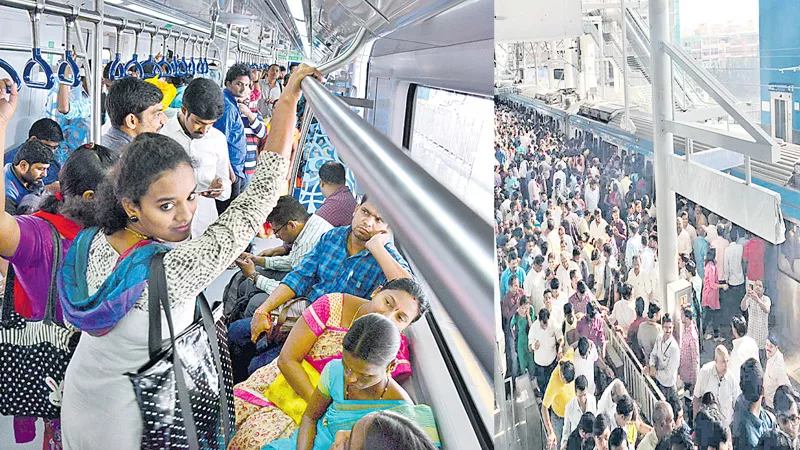 on first day Metro stations and trains packed with public - Sakshi