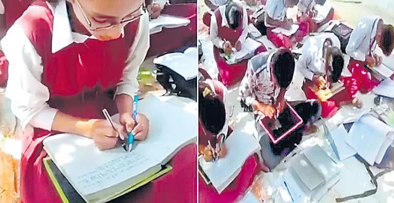 Students Writes With Two Hands Simultaneously at School in Singrauli MP - Sakshi