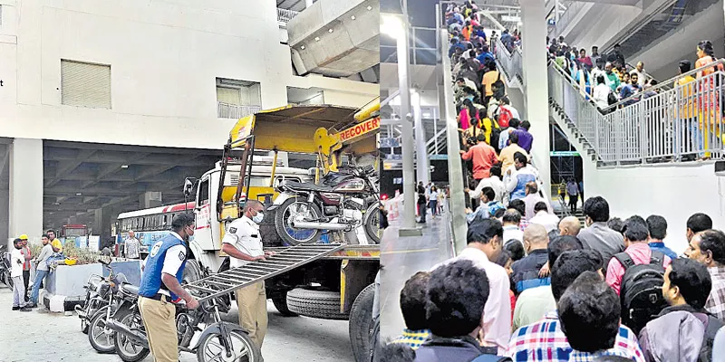 Parking Problems To Passengers Near Metro Stations  - Sakshi