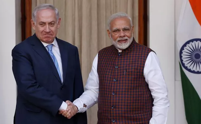 PM Modi and PM Netanyahu meet at Hyderabad House  - Sakshi