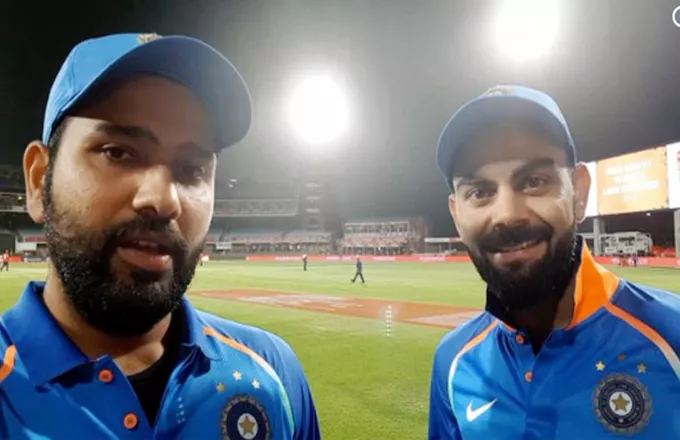  Rohit Sharma selfie interview with Virat Kohli after winning ODI series - Sakshi