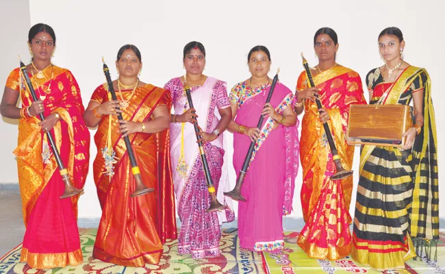 village womans participate in music programs - Sakshi