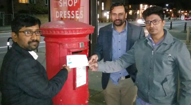 london NRIs supports postcard revolution - Sakshi