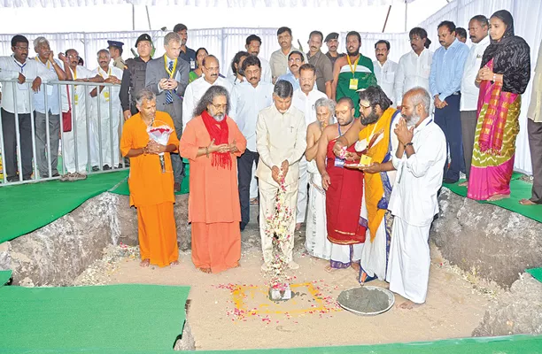 Laying the foundation stone for Amrita Varsity - Sakshi