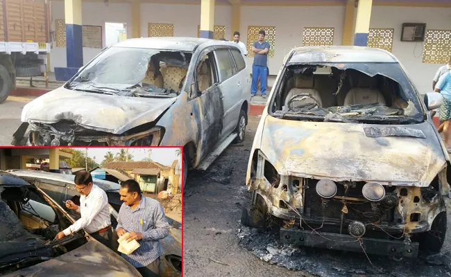 Friction in wedding two innova cars burnt - Sakshi