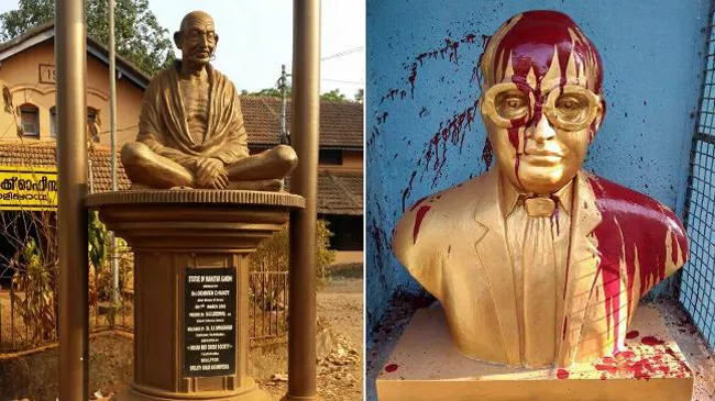 Gandhi Statue Vandalised in Kerala - Sakshi