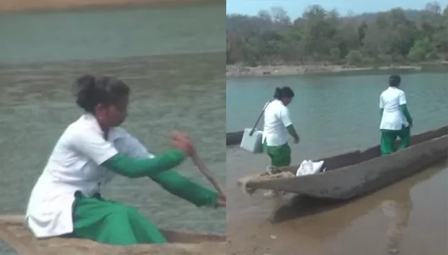 nurse crosses river to serve villagers - Sakshi