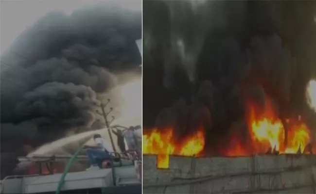 Massive Fire Breaks in Coconut Oil Godown At Mailardevpally - Sakshi