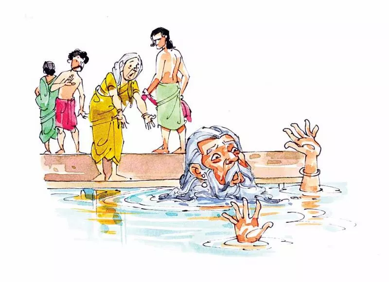 Several pilgrims seem to be bathing in the Ganges - Sakshi