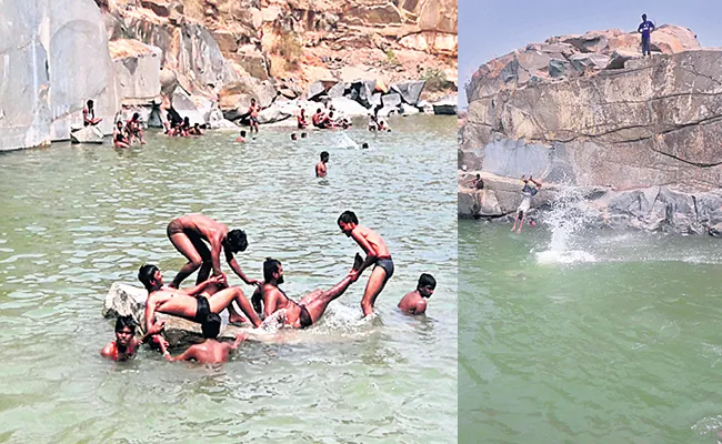 Swimming In Yacharam Quarry Water - Sakshi