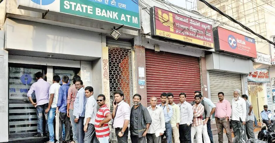 No cash boards at all the ATMs - Sakshi