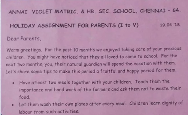 Chennai School Holiday Assignment Goes Viral - Sakshi