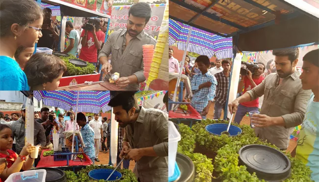 Ram Charan Sells Buttermilk For Manchu Lakshmi Memu Saitham Program - Sakshi