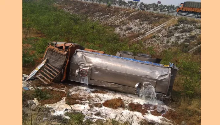 Milk Tanker rollover - Sakshi