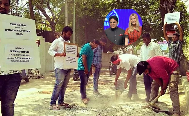 Frustrated Residents Construct KTR Ivanka Road in Hyderabad - Sakshi