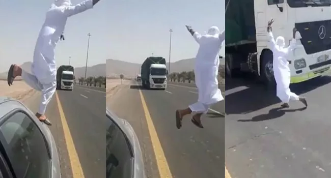 Saudi Man Performs Heart Stopping Stunt On Busy Road - Sakshi