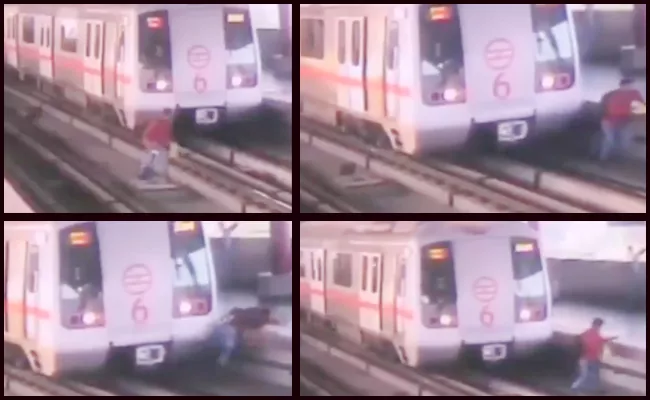 Man Narrowly Escapes Accident In Delhi Metro Station - Sakshi