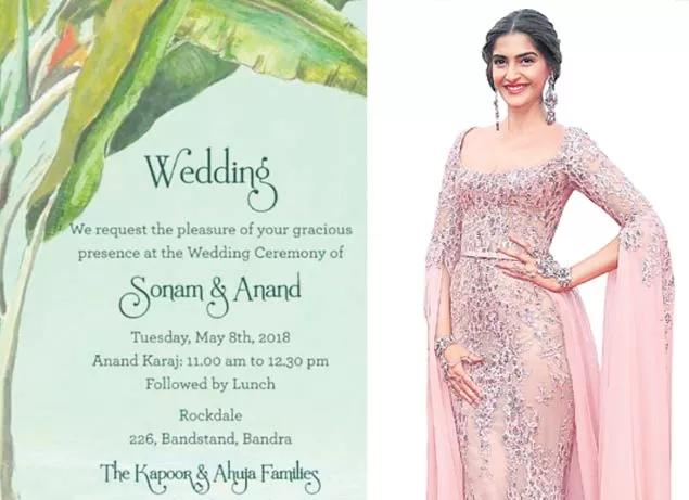 Sonam Kapoor, Anand Ahuja's Wedding Invite And Schedule - Sakshi