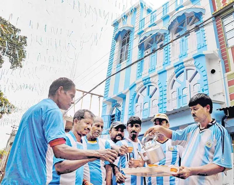 Messi Argentina Jersey painted fan  - Sakshi