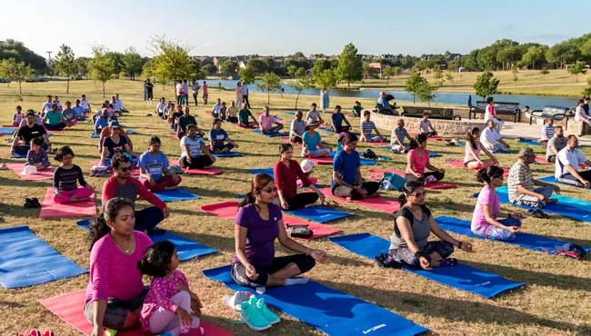 4th International Yoga Day at Gandhi Memorial in Dallas - Sakshi