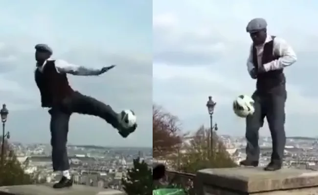 Juggling a football while standing on a pillar is the next best thing after playing the World Cup - Sakshi