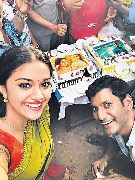 Vishal, Keerthi Suresh celebrate Mahanati & Abhimanyudu success - Sakshi