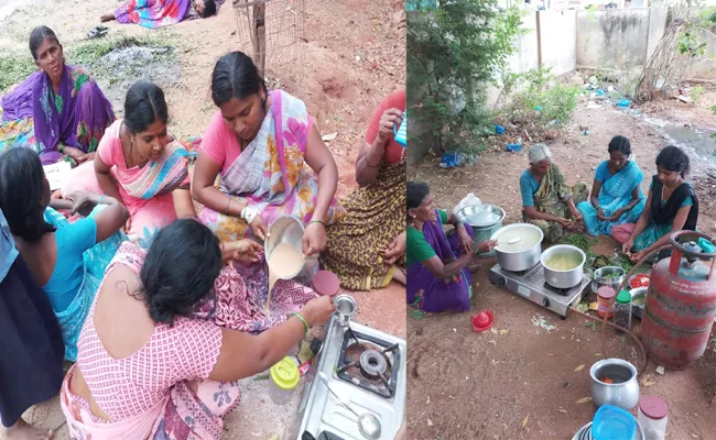 Laxminagar People Staying Infront Of Municipal Office Anantapur - Sakshi