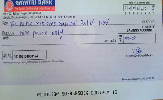 Nine Paisa Check To Modi  - Sakshi