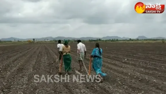 Farmers ploughing a field n place of oxen to pull plough in Kurnool - Sakshi