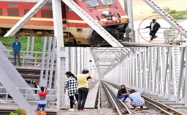 Youth Selfies And Photo Shoots In Train Track - Sakshi