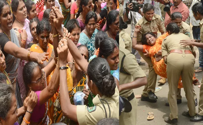 Mid Day Meal Workers Protest Infront Ganta Srinivasa Rao House In Visakhapatnam - Sakshi