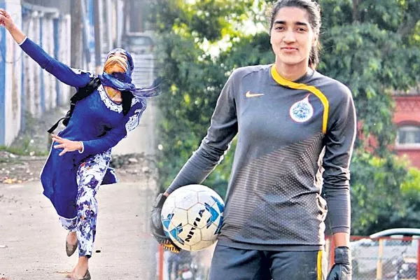 Kashmiri girl scores a goal for womens football - Sakshi