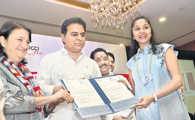 Minister KTR Hands Over Land Allotment Documents To Women Entrepreneur - Sakshi