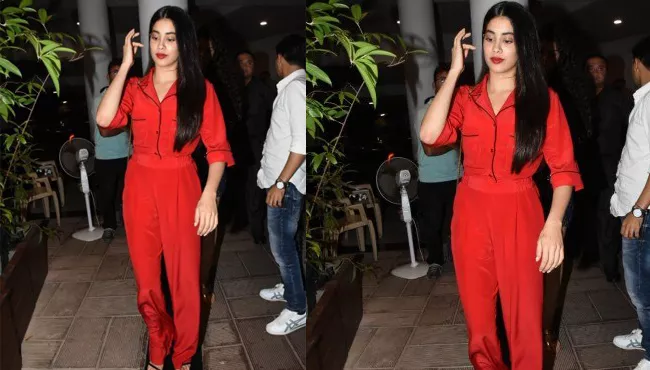 Janhvi Kapoor Stuns In Rs One Lakh Red Outfit At Party - Sakshi