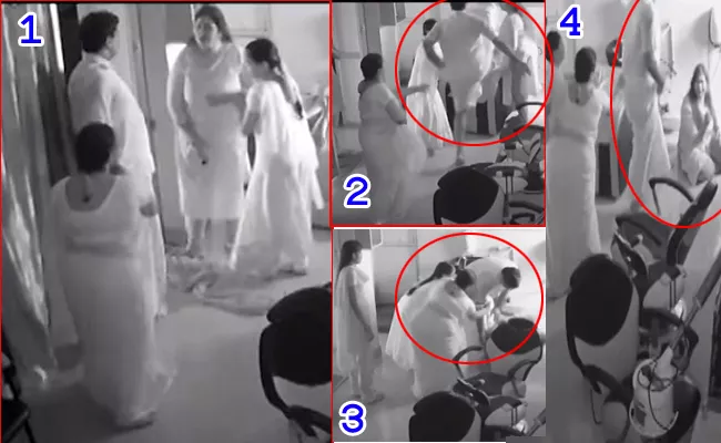 Shocking CCTV : DMK corporator kicks women - Sakshi