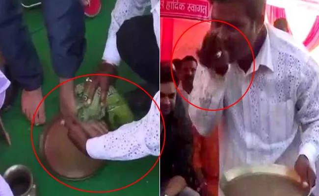 BJP man Washes Nishikant Dubeys Feet and Drinks That Water - Sakshi