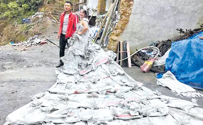 Marriage Dress Made With Cement Bags - Sakshi