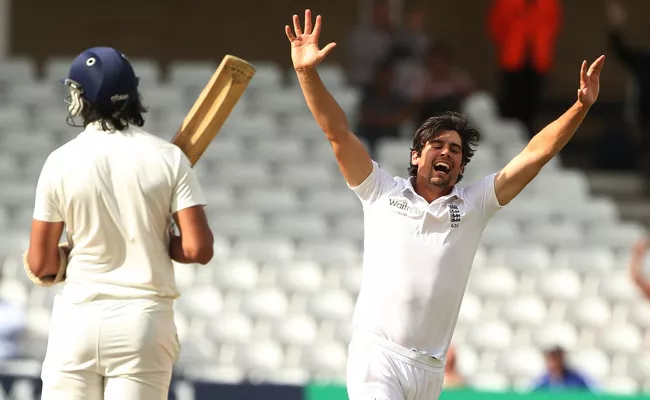 Alastair Cook dismissed Ishant Sharma to take his First wicket - Sakshi