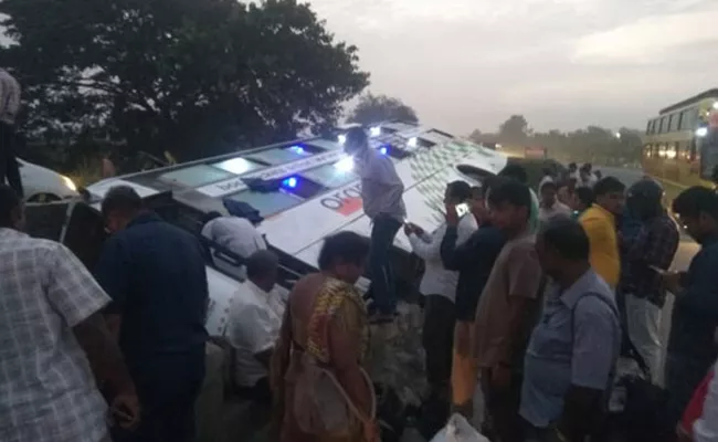 Orange Travels Bus Roll Over At Abdullapurmet In Ranga Reddy  - Sakshi