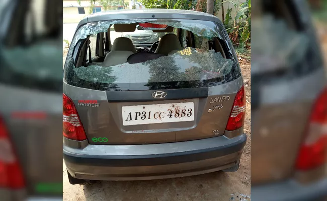 Unknown People Broken Telugu Teacher Car In Visakhapatnam - Sakshi