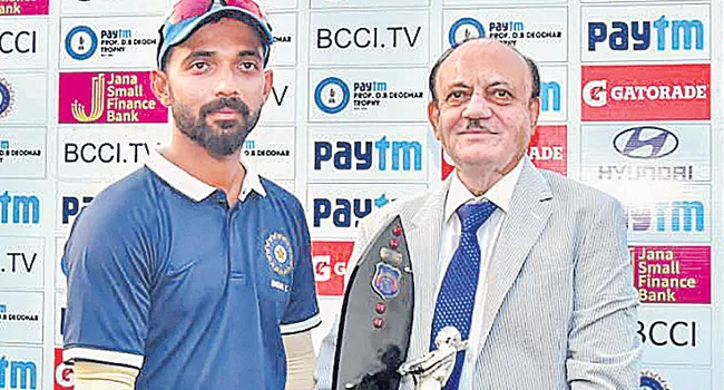 Deodhar Trophy: Ajinkya Rahane celebrates 3 runs short of a century - Sakshi