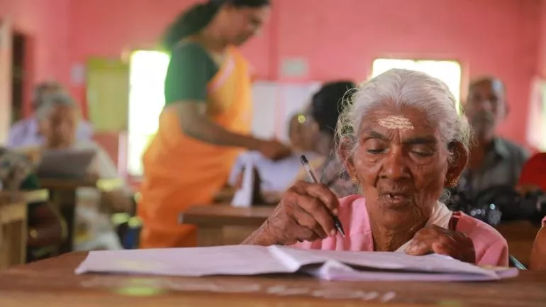 96 Year Old Kerala Woman Tops Literacy Mission Exam - Sakshi