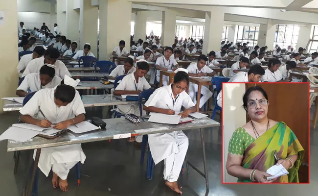 Nursing Students Mass Copying In Exams Guntur - Sakshi