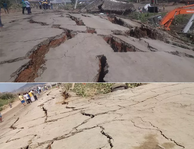 Huge Cracks On Polavaram Project Road - Sakshi