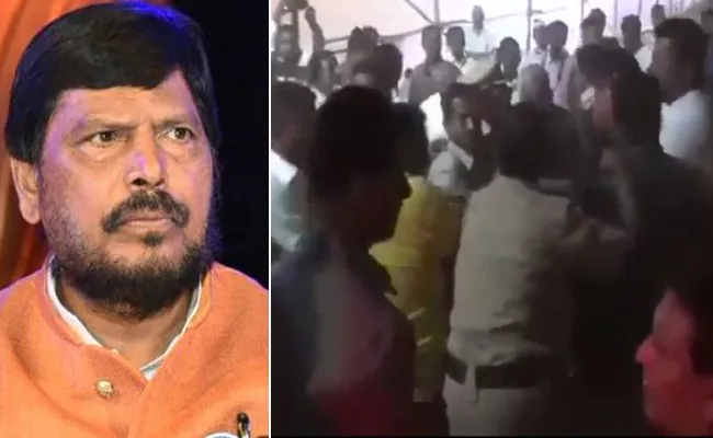 Man Attacks On Ramdas Athawale In Ambernath - Sakshi