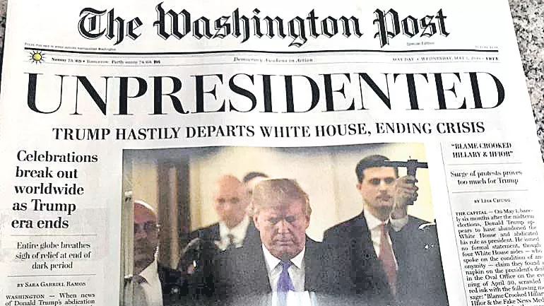 Fake Washington Post handed out in US falsely reports Trump’s resignation - Sakshi