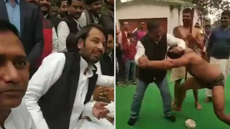 Tej Pratap Yadav Turns RJD Office In Patna Into Wrestling Ring - Sakshi